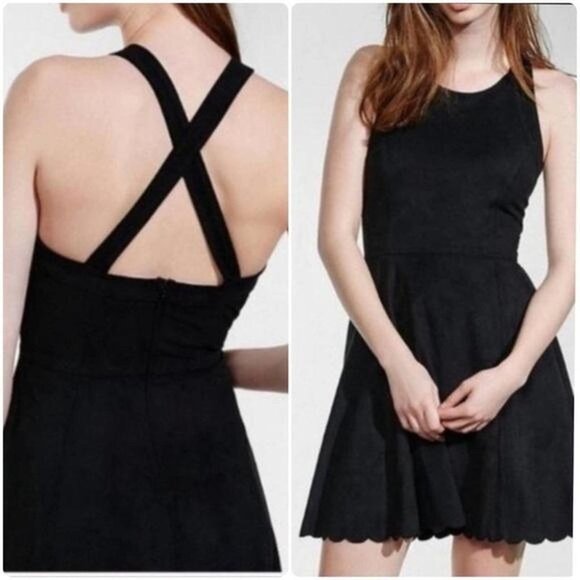 NWT Black suede mini dress with scalloped hem and crisscross straps #minidress - Picture 1 of 5